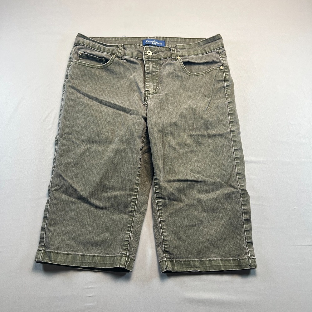 Attitude Bermuda Shorts Womens 14W Gray Denim Cotton Stretch Preppy Mid Rise